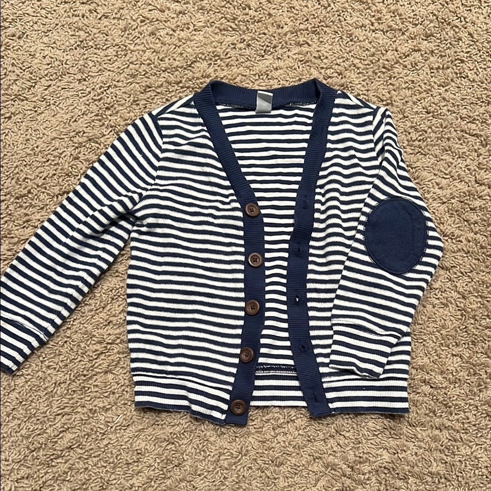 Old Navy Blue and White Striped Sweater with V-Neck